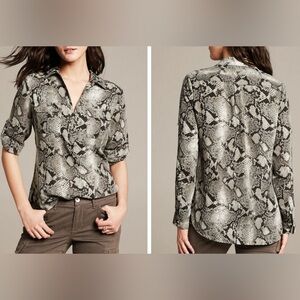Banana Republic Black and White Snake Print Button-Up Blouse